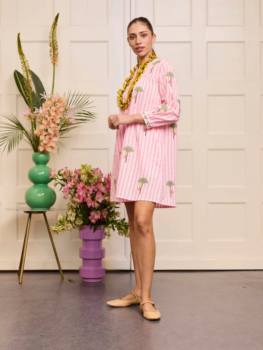 NIMO WITH LOVE Lilly Dress Palm on Pink Stripes – Bild 5