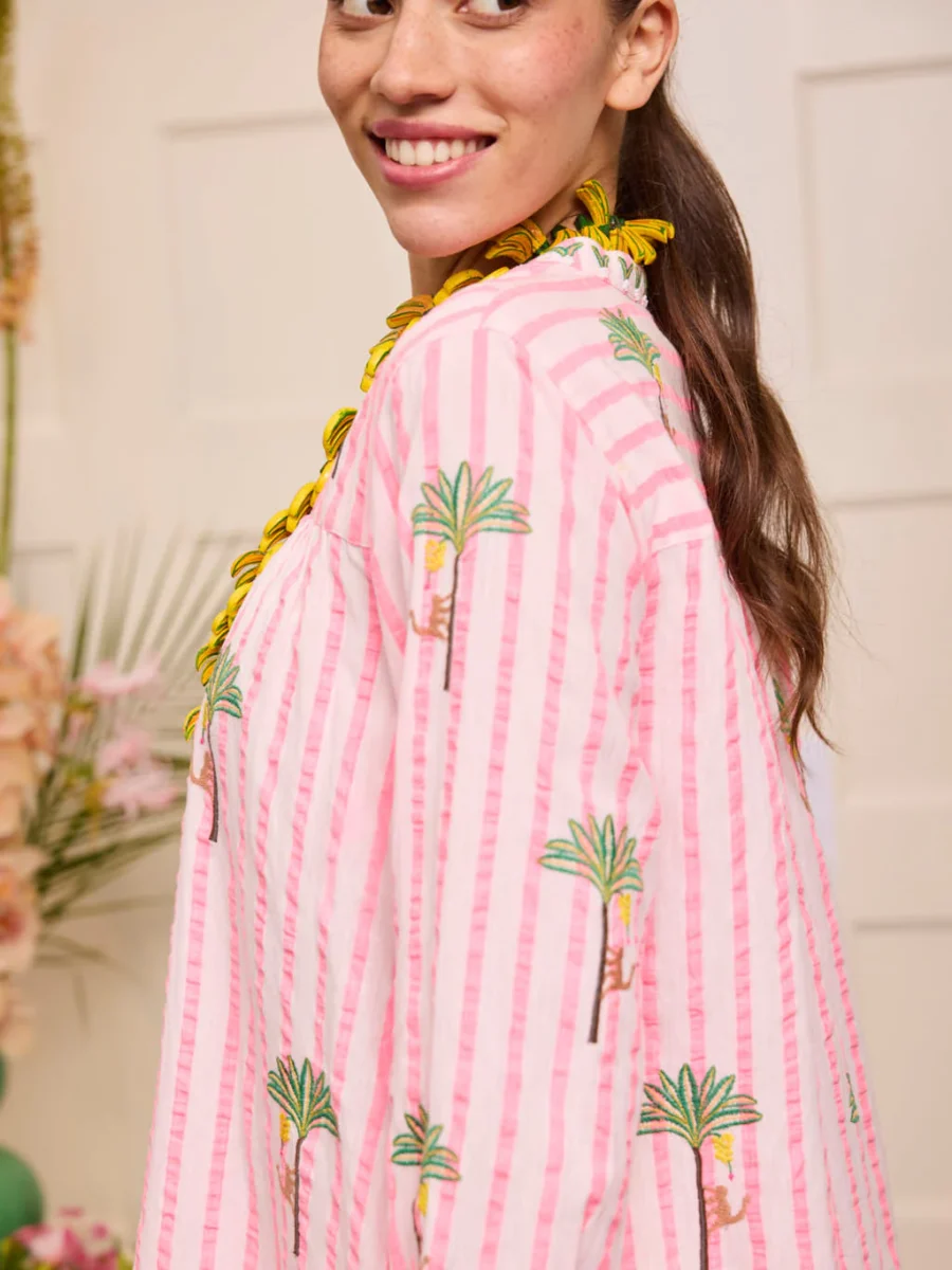 NIMO WITH LOVE Lilly Dress Palm on Pink Stripes – Bild 4