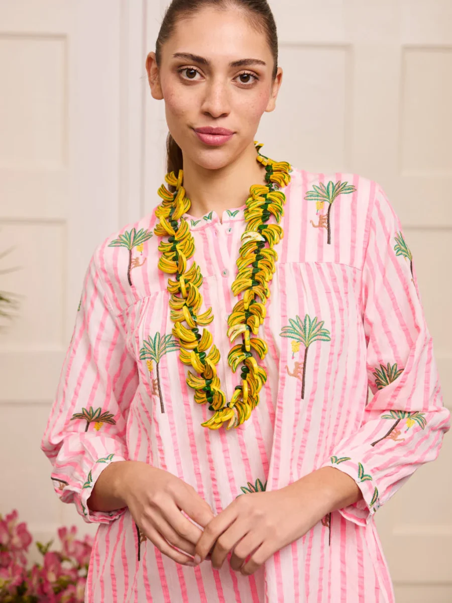 NIMO WITH LOVE Lilly Dress Palm on Pink Stripes – Bild 2