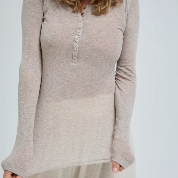 SEAMLESS BASIC Cotton Granddad Langarmshirt Desert Melange