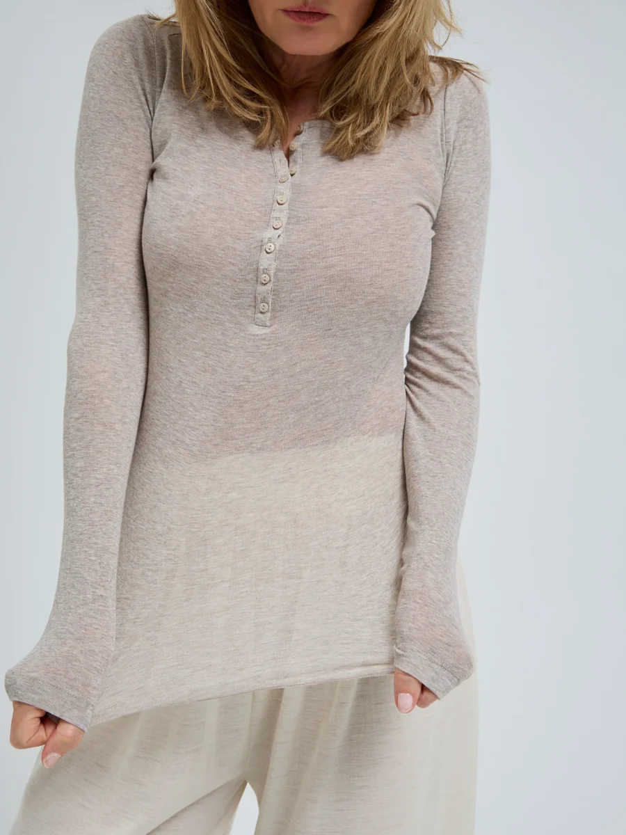 SEAMLESS BASIC Cotton Granddad Langarmshirt Desert Melange
