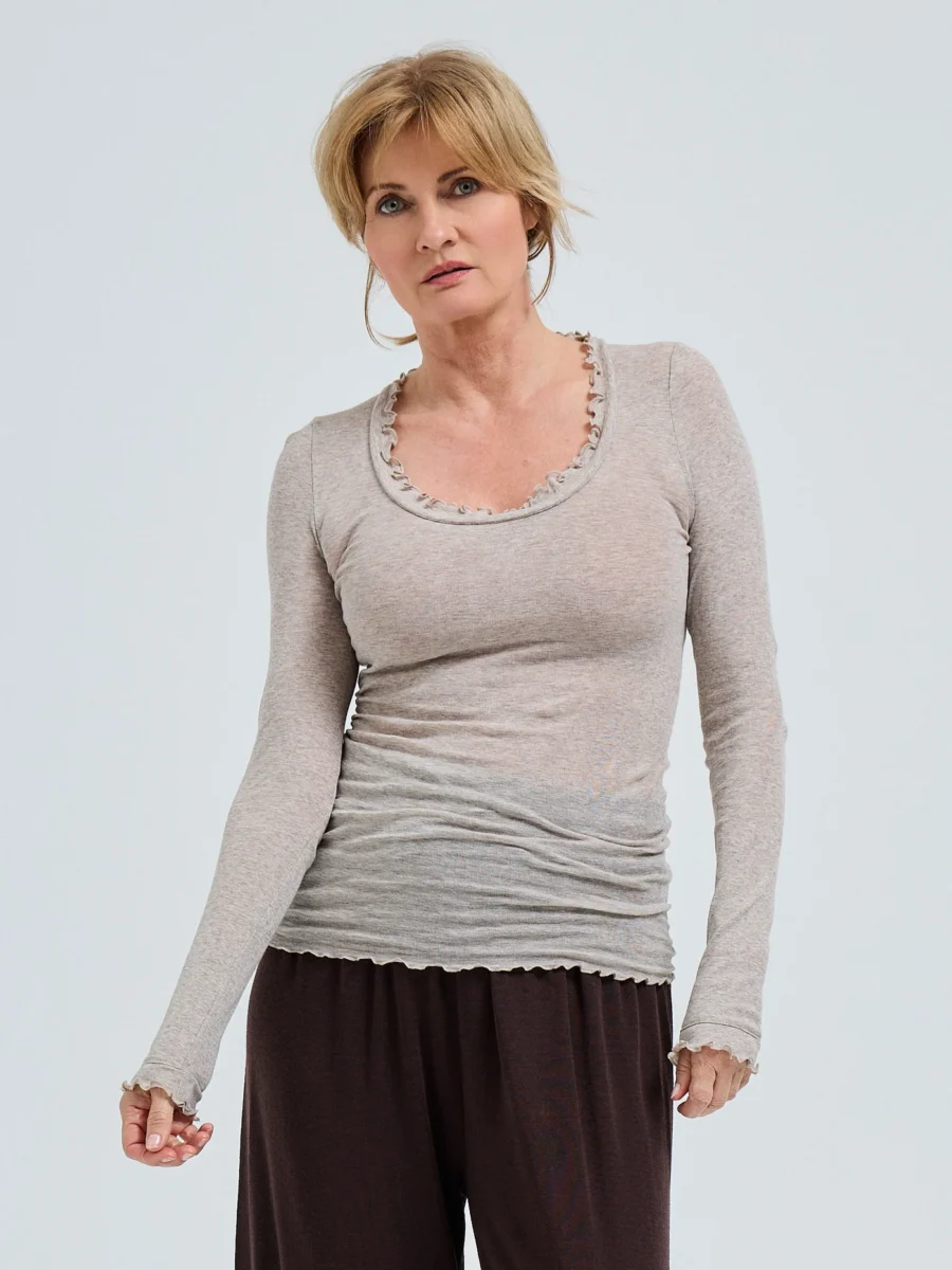 SEAMLESS BASIC Cotton Romance Langarmshirt Desert Melange – Bild 3