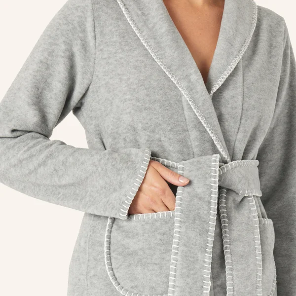 YELLAMARIS Hausjacke aus Fleece Hellgrau mit Rosa Nähten